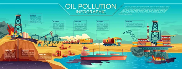 Infografías de contaminación de la industria petrolera vectorial — Archivo Imágenes Vectoriales