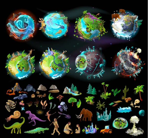 Conjunto de planetas y elementos para el diseño del juego — Archivo Imágenes Vectoriales