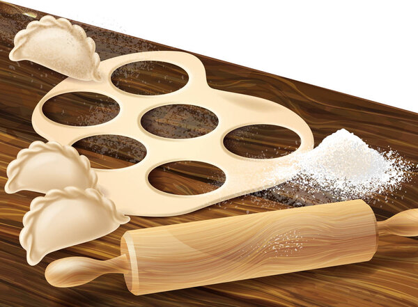 Процесс создания векторной иллюстрации пельменей
