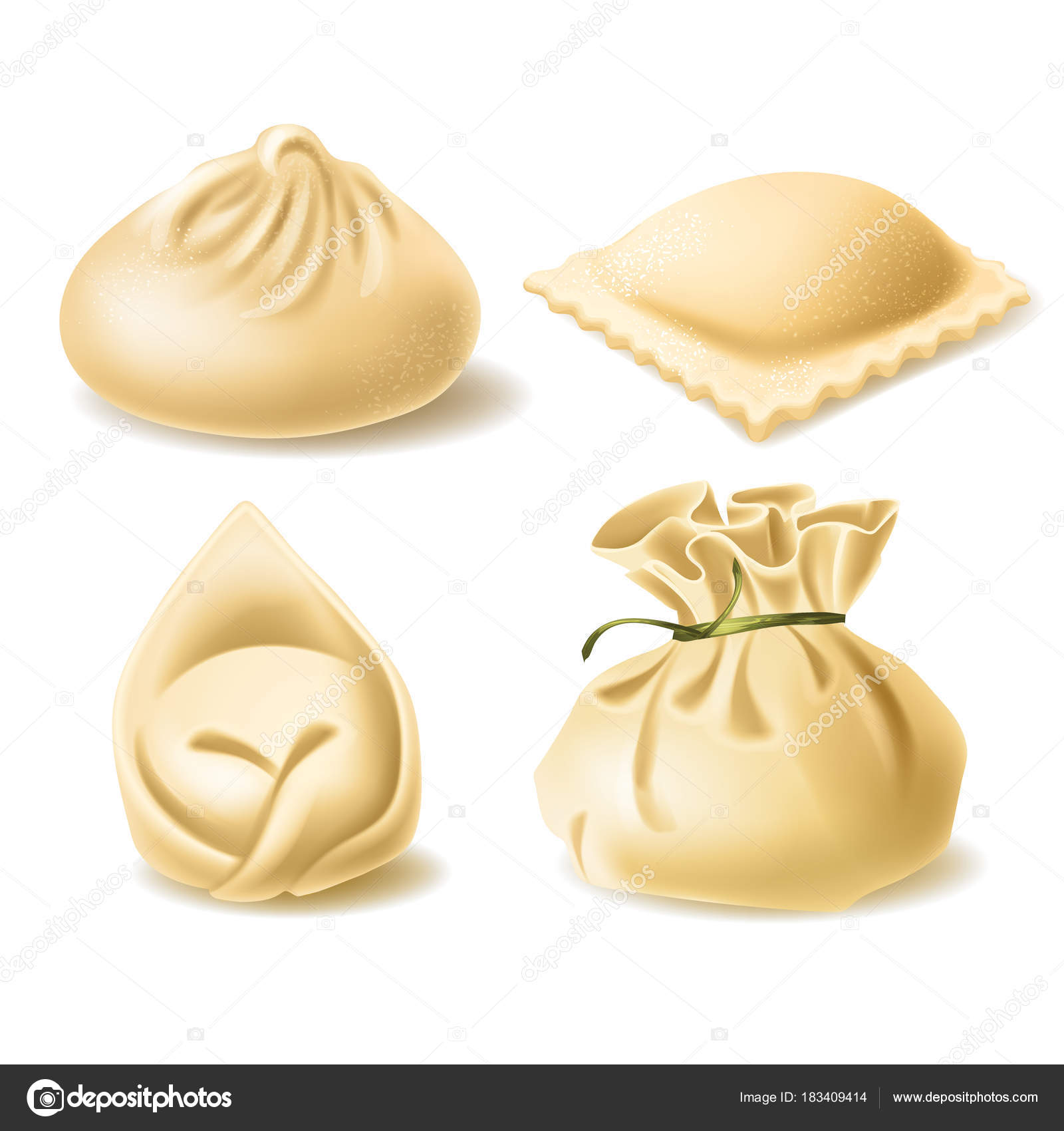 不同饺子的逼真矢量剪贴画图库矢量图©vectorpocket 183409414, image size:1600x1700