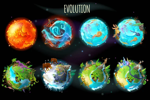 Vector cartoon planet evolution game design set — Stock Vector