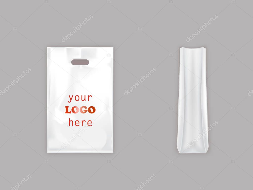 Vector realistic white plastic bag with handle