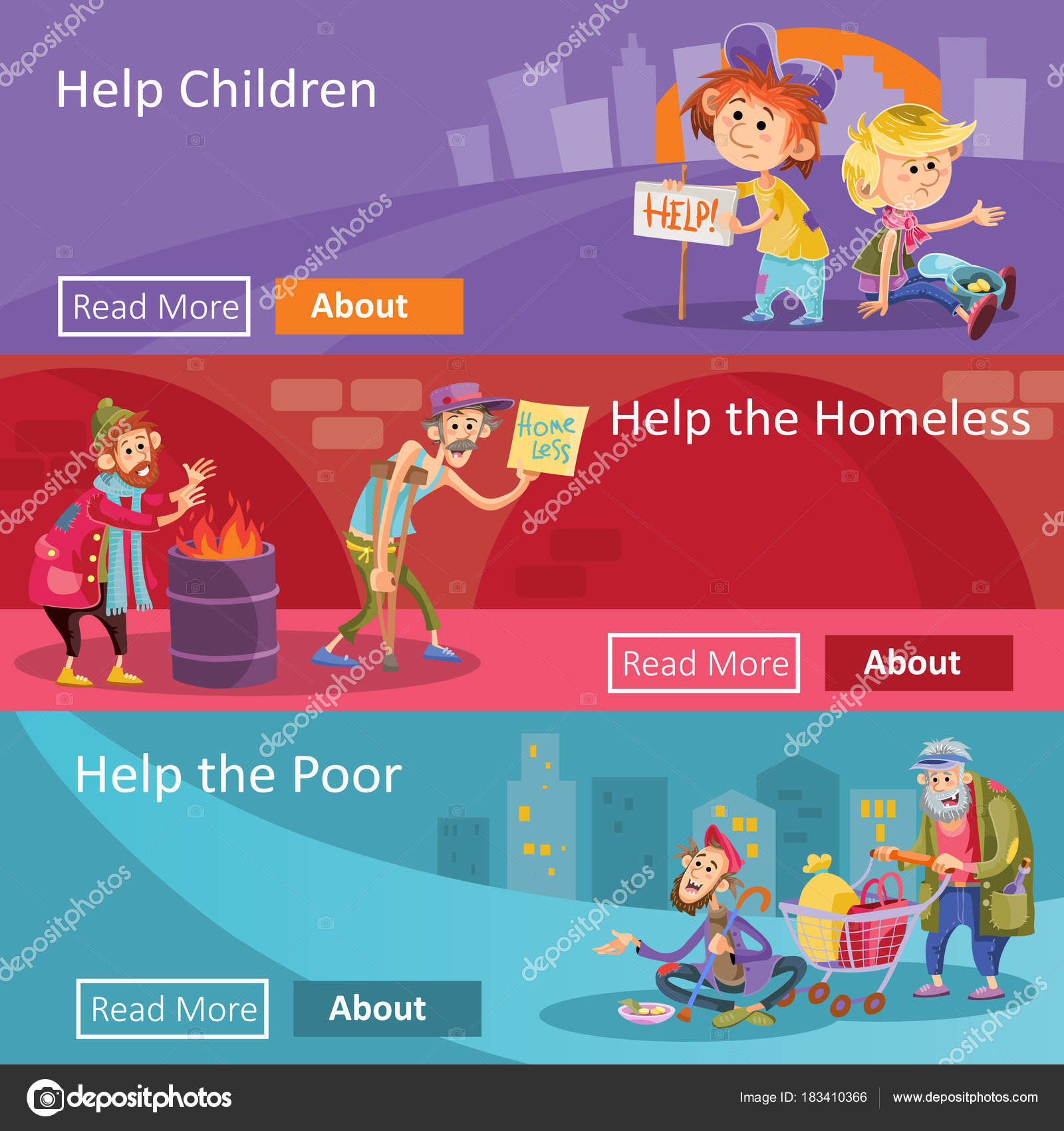 ホームレスや貧困層の人々　のため社会貢献プロジェクトや組織のベクトル　イラスト　web　バナーを助ける　—　ストックベクター　©vectorpocket　183410366