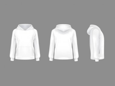 3D gerçekçi kapüşonlu sweatshirt beyaz mockup vektör