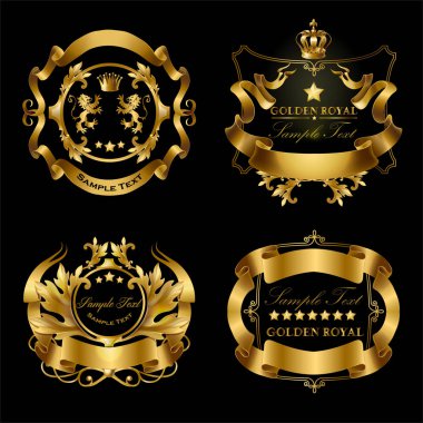 Vector set of golden royal stickers or emblems clipart