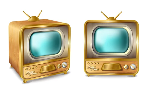 Vettoriale cartone animato retrò televisore d'epoca con antenna . — Vettoriale Stock