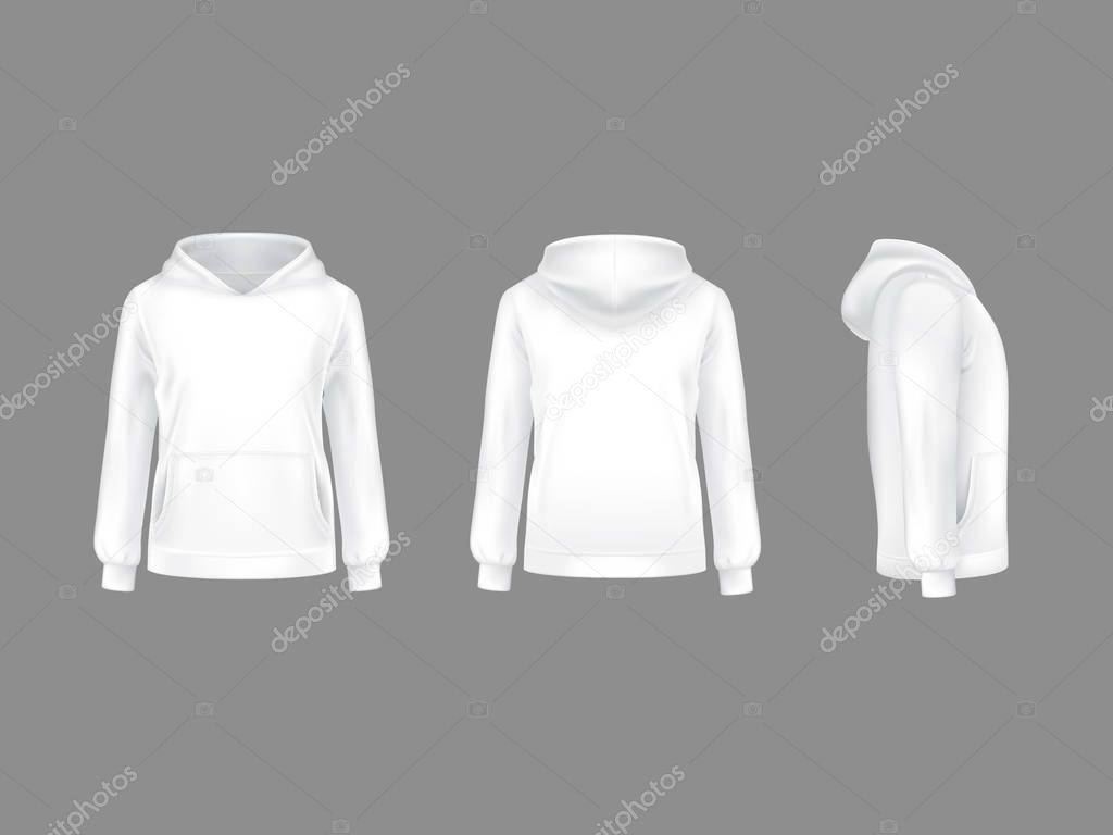 Vector 3d realistic hoodie sweatshirt white mockup
