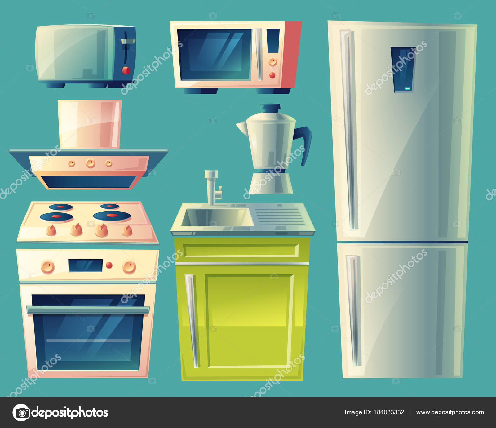 Imágenes: cocinas animadas | Vector de dibujos animados cocina objetos