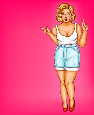 Vektör pop sanat şişko kız, kilolu kavramı