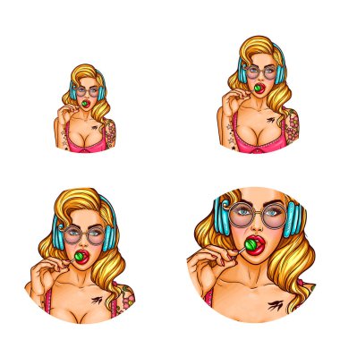 Pop sanat tarzı kadın avatarları vektör ayarla
