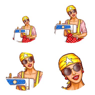 Pop sanat tarzı kadın avatarları vektör ayarla