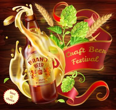 3D zanaat bira reklam afiş şablon vektör