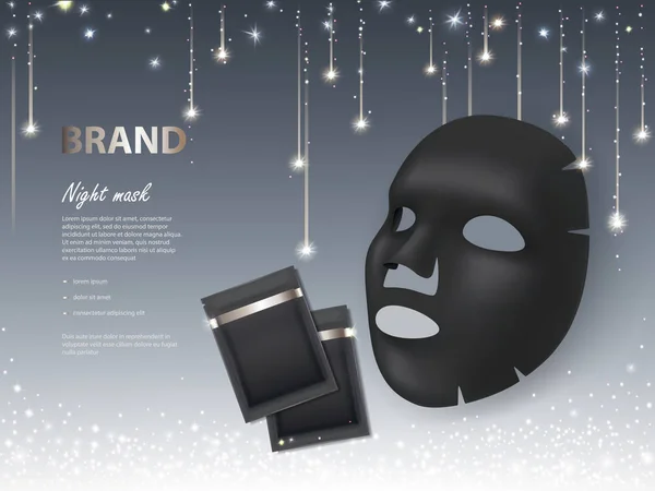 Banner cosmético vetorial com máscara facial noturna — Vetor de Stock