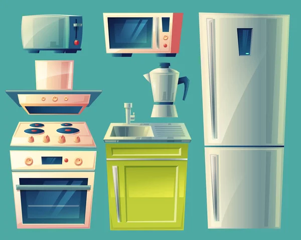 Cartoon moderne keuken interieur vectorobjecten instellen — Stockvector