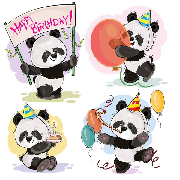 Szczęśliwy urodziny wektor zestaw z baby panda bears — Wektor stockowy