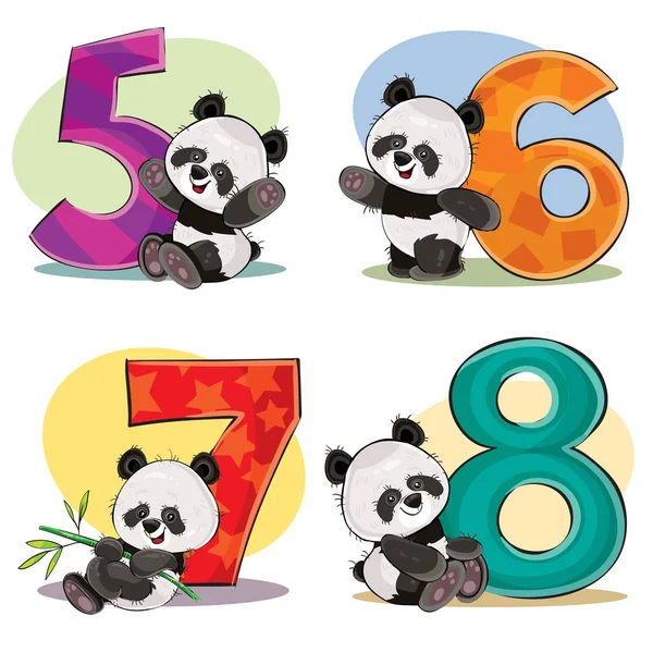 Conjunto de vetores de ursos panda bebê bonito com números — Vetor de Stock