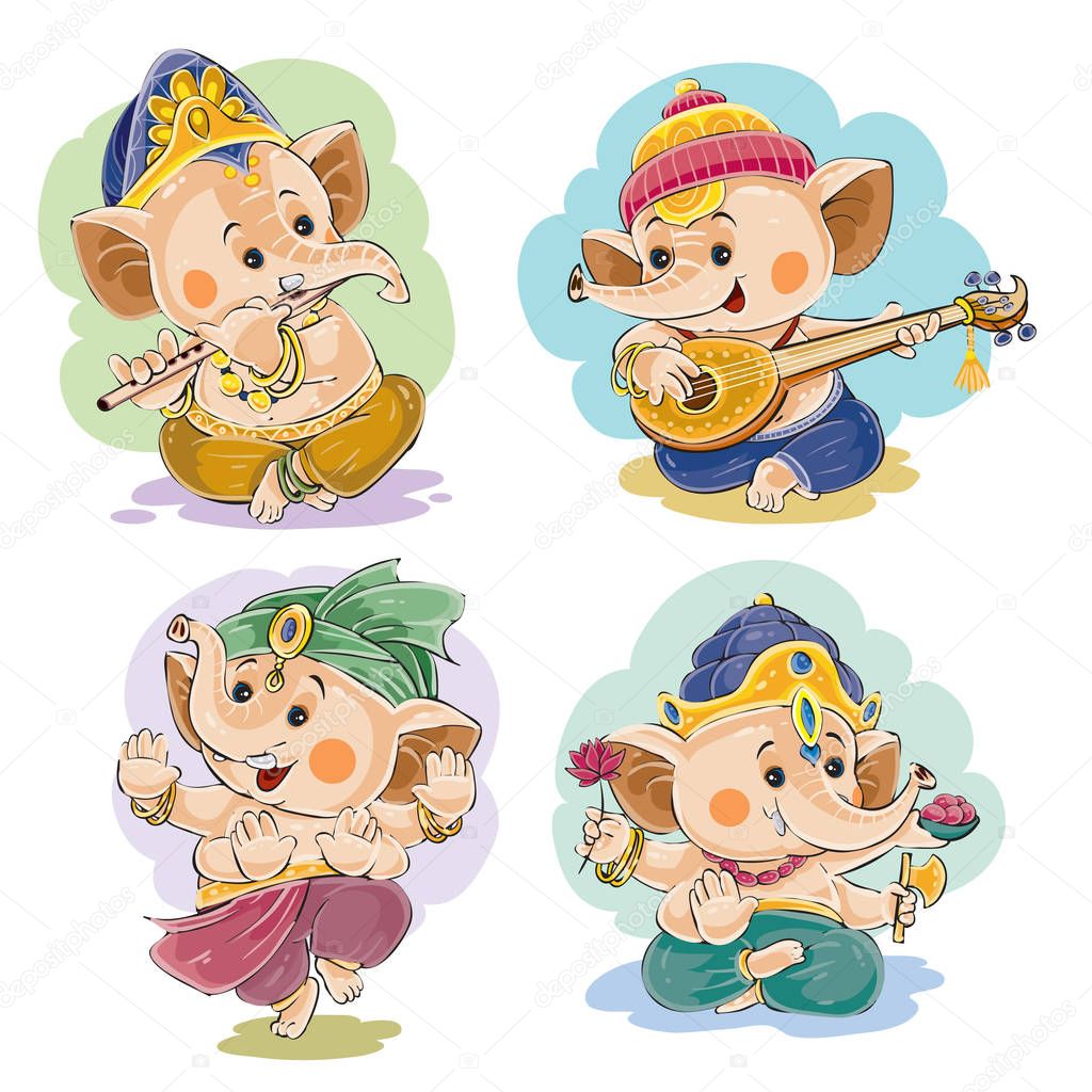 Vector cartoon little baby Ganesha, indian god — Stock