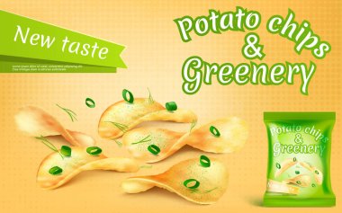 Patates cipsi ve yeşillik ile vektör banner