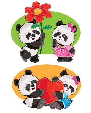 Vektör panda ayıları aşık bir çift ile ayarla
