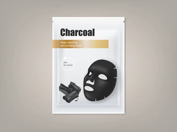 Чорна маска для обличчя з вугілля, векторний дизайн упаковки — стоковий вектор