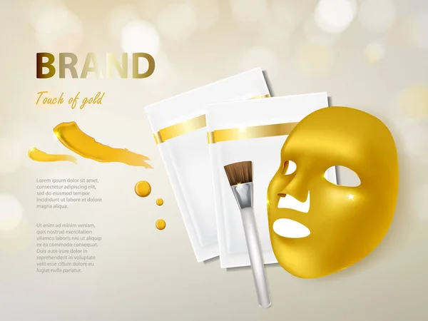 Vector cosmetic banner with gold facial mask — Stock Vector