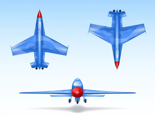 Vektor-Set von Militärflugzeugen, Kampfjets. Kampfflugzeug in verschiedenen Ansichten, Luftfahrt, Luftfahrzeug, Kriegsflugzeug. — Stockvektor