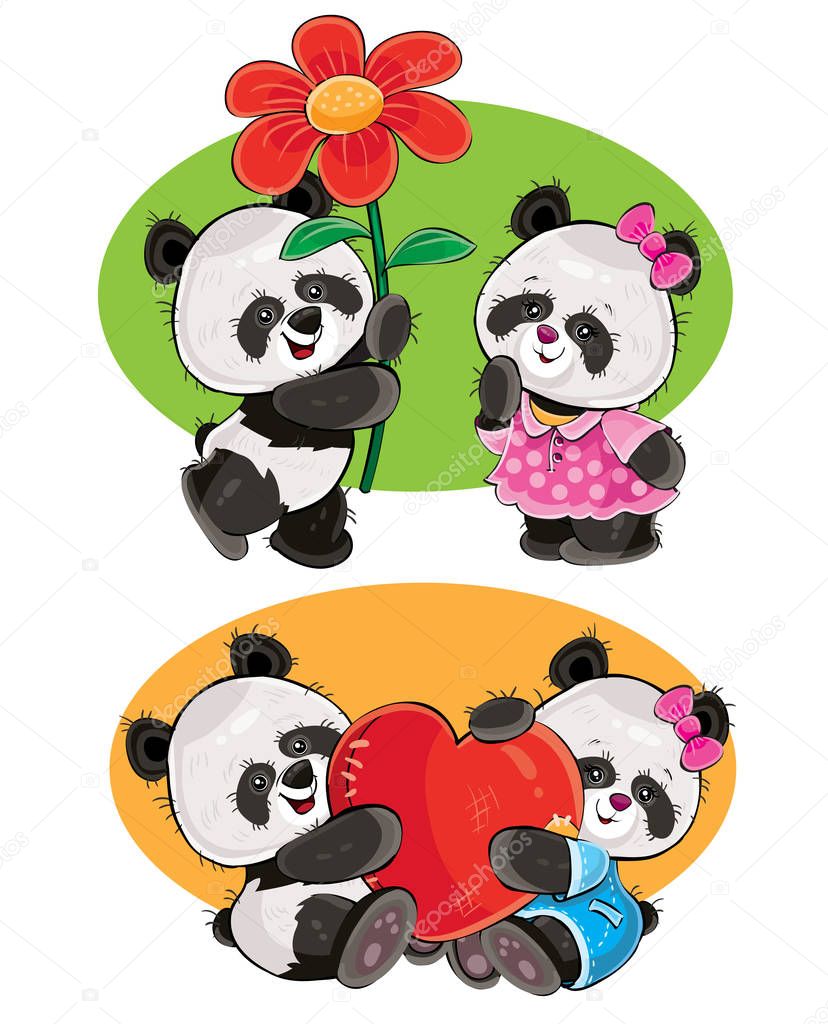 Vector set with a couple of panda bears in love