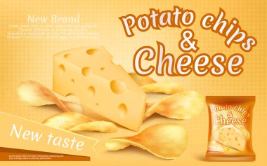 Vektör afiş gevrek patates cipsi ve peynir ile