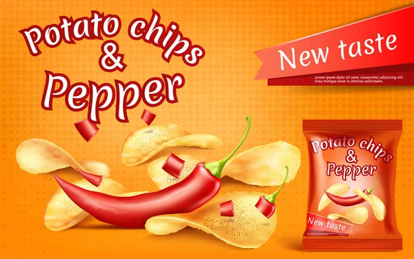 Vector banner met chips en chilipeper — Stockvector