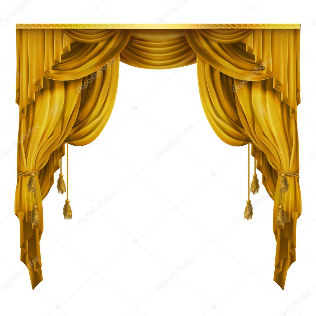 Vector silk, velvet theatrical curtain with folds, drape. Decoration element. Great concept for presentation, show.