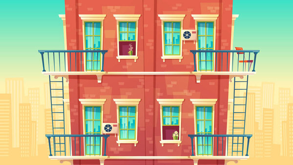 Vector illustration of multi-storey apartment, house outside concept, private building. Architecture promo background