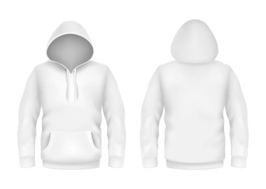 Vektör kapüşonlu sweatshirt beyaz 3d gerçekçi mockup şablon beyaz arka plan üzerinde. Moda uzun kollu, giyim kazak