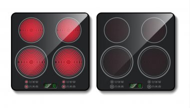 Vektör gerçekçi siyah indüksiyon cooktop, üstten görünüm