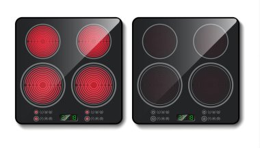 Vector realistic black induction cooktop, top view clipart