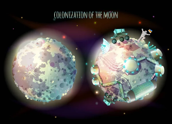 Colonización de la Luna vector concepto ilustración — Archivo Imágenes Vectoriales