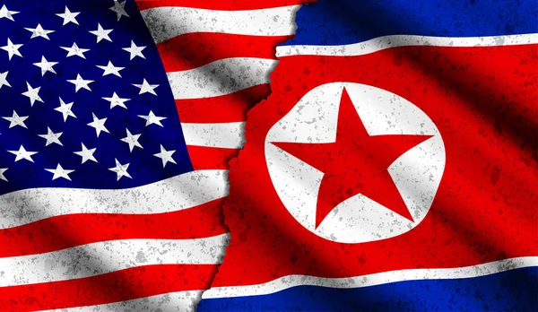 Conceito de vetor com bandeiras dos EUA e da Coréia do Norte — Vetor de Stock