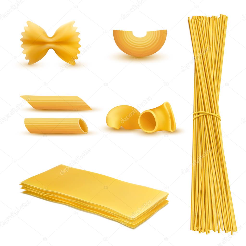 Vector realistic set of macaroni, italian pasta