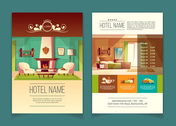 Векторні рекламні листівки зі списком послуг готелю — стоковий вектор