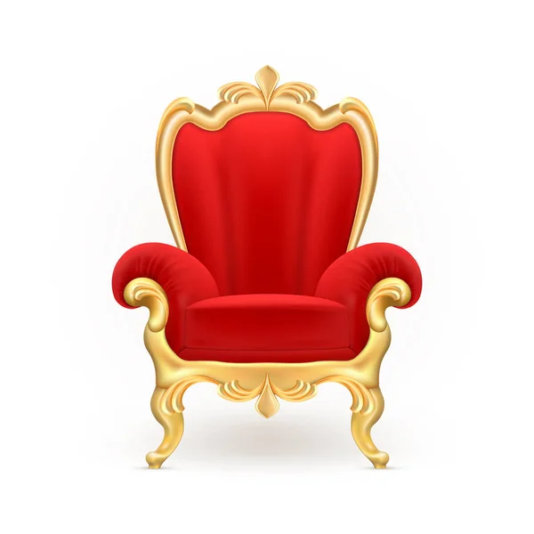 Trône royal réaliste vectoriel, chaise rouge luxueuse — Image vectorielle