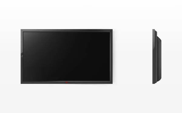 Panel lcd negro realista del vector, pantalla plana de la TV — Vector de stock