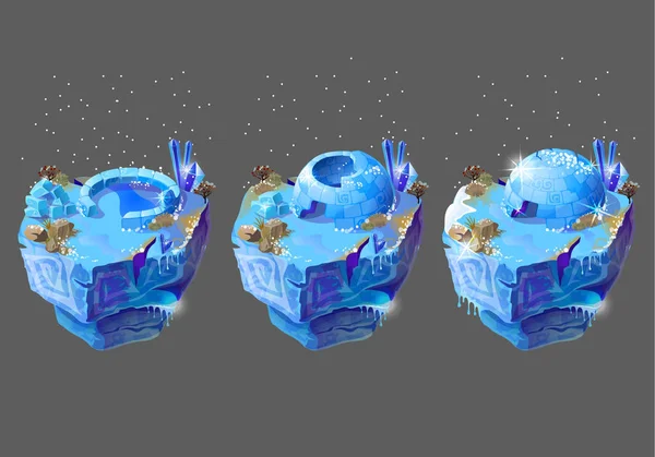 Векторный карикатурный голубой ледяной дом для игрового дизайна — стоковый вектор