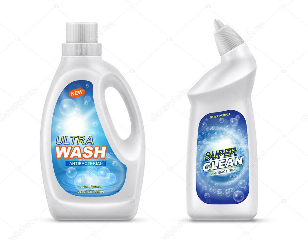 Vector plastic white bottles for liquid detergent