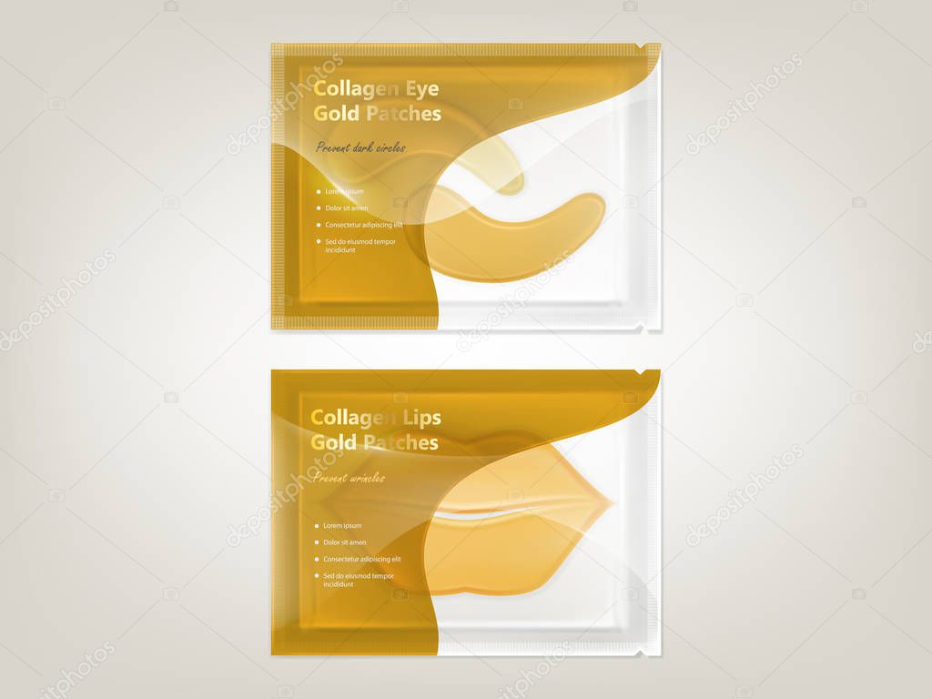 Vector set of patches for lips and eyes with gold