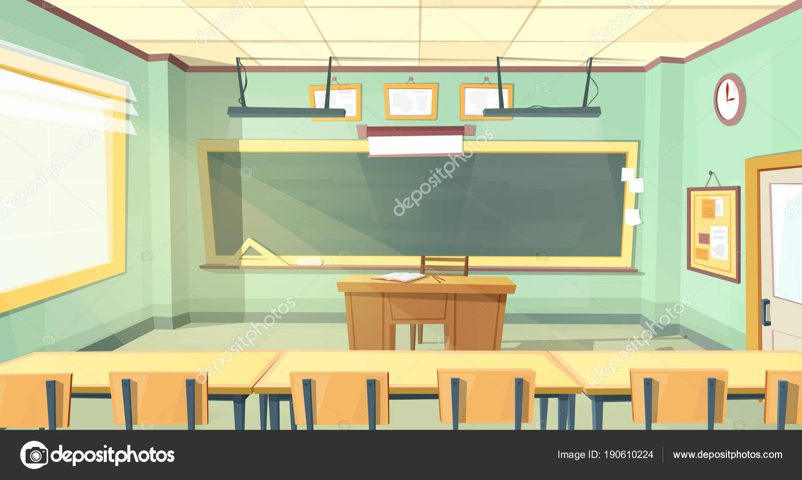 Fond Dessin Anime Vectoriel Avec Salle Classe Vide Interieur Retour Image Vectorielle Par Vectorpocket C Illustration 190610224