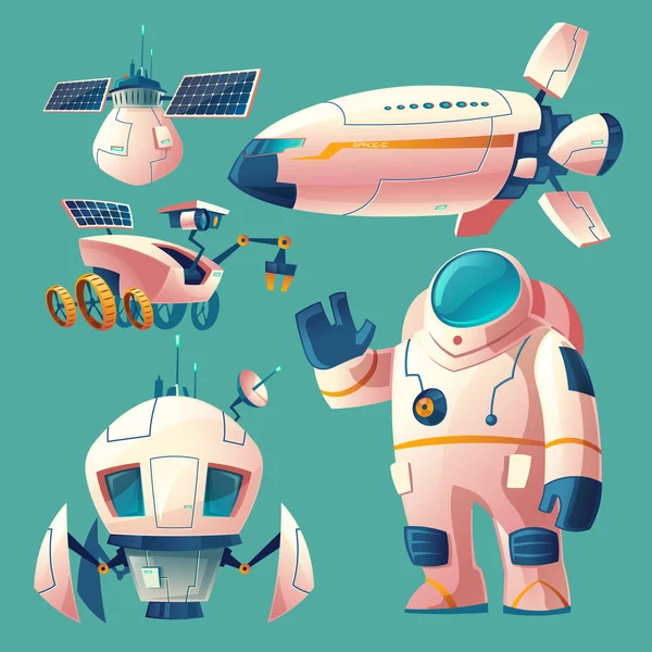 Clipart Dessin Animé Vectoriel Avec Des Objets Pour Exploration Spatiale — Image vectorielle