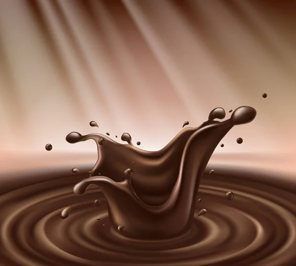 Vector Achtergrond Met Realistische Splash Warme Gesmolten Chocolade Vloeibare Cacao — Stockvector