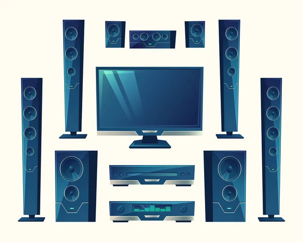 Wektor Kina Domowego Systemu Audio Wideo Akustyczne Urządzenia Technologia Stereo — Wektor stockowy