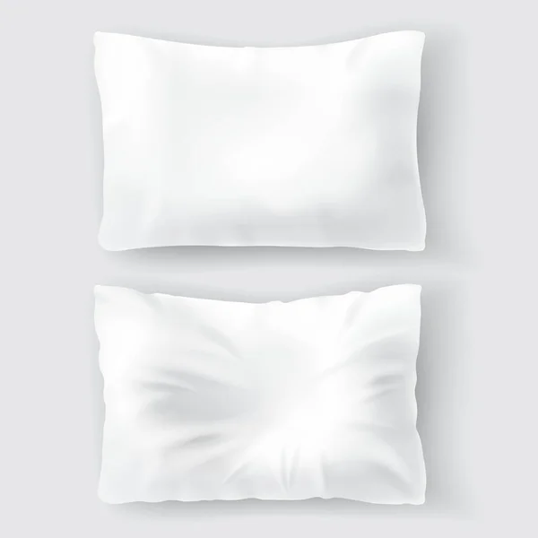 Conjunto realista vetorial com travesseiros brancos em branco — Vetor de Stock