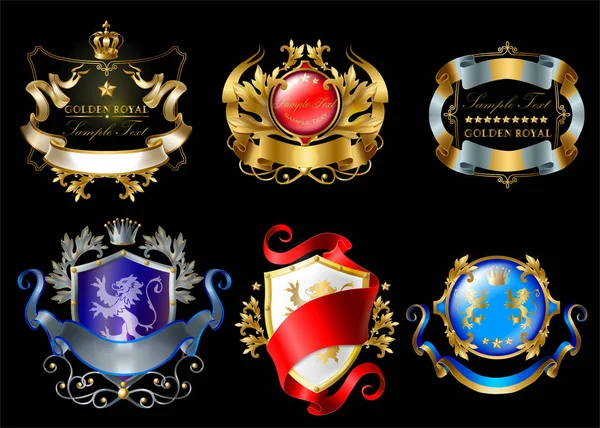 Vektor-Set mit bunten königlichen Aufklebern oder Emblemen — Stockvektor