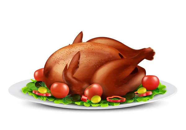 Vektor pečené Turecko nebo kuře se zeleninou — Stockový vektor